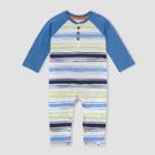 Burt's Bees Baby Boys' Sunshine Watercolor Stripe Henley Jumpsuit - Light Blue Newborn