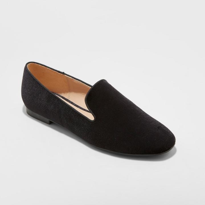 Women's Trinity Velvet Smoking Loafers - A New Day Black
