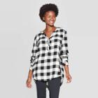 Women's Plaid Long Sleeve V-neck Rayon Twill Tunic - Universal Thread Black/white