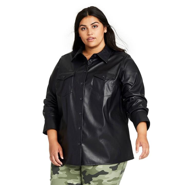 Women's Plus Size Long Sleeve Faux Leather Button-down Shirt - Nili Lotan X Target Black