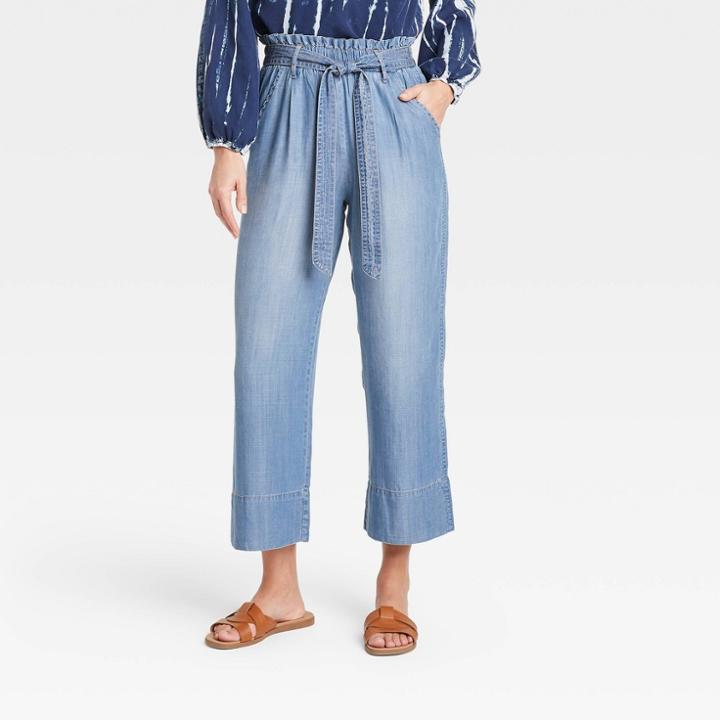 Women's Mid-rise Tie-front Cropped Wide Leg Pants - Knox Rose Blue