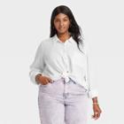 Women's Plus Size Long Sleeve Gauze Button-down Shirt - Universal Thread White