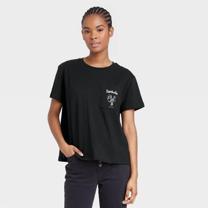 No Brand Black History Month Women's Sankofa Bird Short Sleeve Round Neck T-shirt - Black