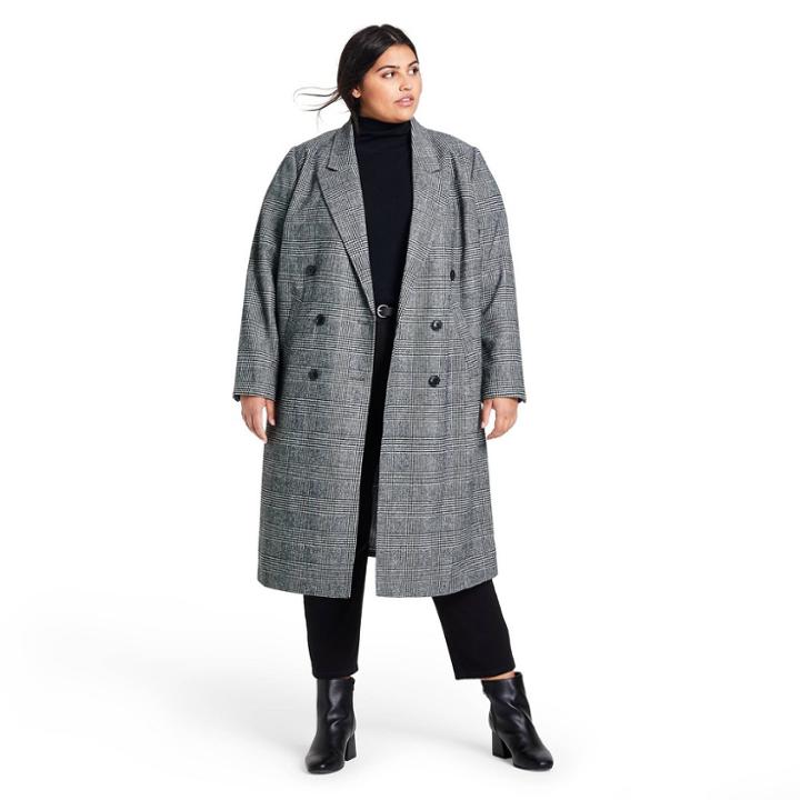 Women's Plus Size Plaid Double Breasted Overcoat - Nili Lotan X Target Gray