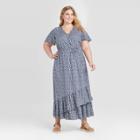Women's Plus Size Floral Print Short Sleeve Wrap Maxi Dress - Ava & Viv Blue X, Women's