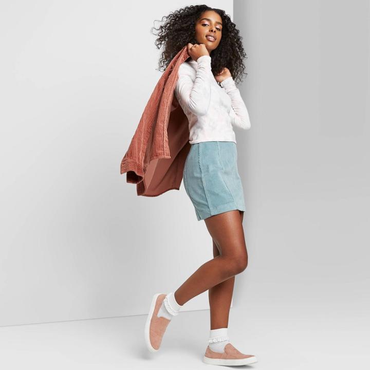 Women's Long Sleeve Mock Turtleneck Cropped Top - Wild Fable White/pink Xs, Women's,