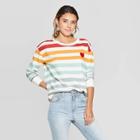 Target Women's Striped Heart Embroidery Long Sleeve Sweatshirt - Doe (juniors') - Ivory