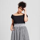 Women's Plus Size Short Puff Sleeve Bardot Top - Who What Wear Black