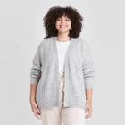 Women's Plus Size Open Neck Textured Cardigan - Ava & Viv Heather Gray X
