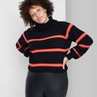 Women's Plus Size Striped Turtleneck Pullover Sweater - Wild Fable Black