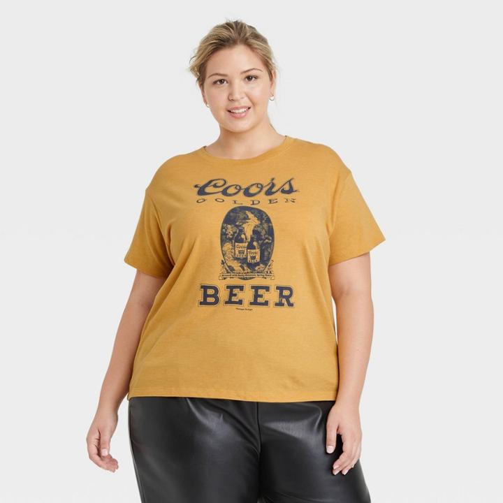 Miller Women's Plus Size Coors Beer Short Sleeve Graphic T-shirt - Mustard