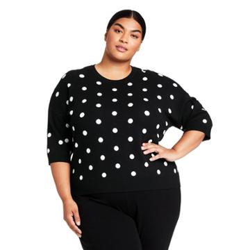 Women's Plus Size Polka Dot Crewneck Pullover Sweater - Victor Glemaud X Target Black