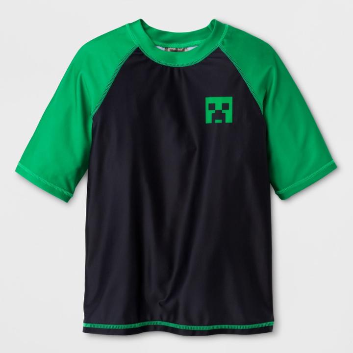 Boys' Minecraft Raglan Rash Guard - Black