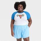 Cartoon Network Women's Powerpuff Girls Plus Size Ringer Short Sleeve Cropped Graphic T-shirt - White