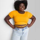 Women's Plus Size Short Sleeve Lace-up Back Baby T-shirt - Wild Fable Honey Yellow