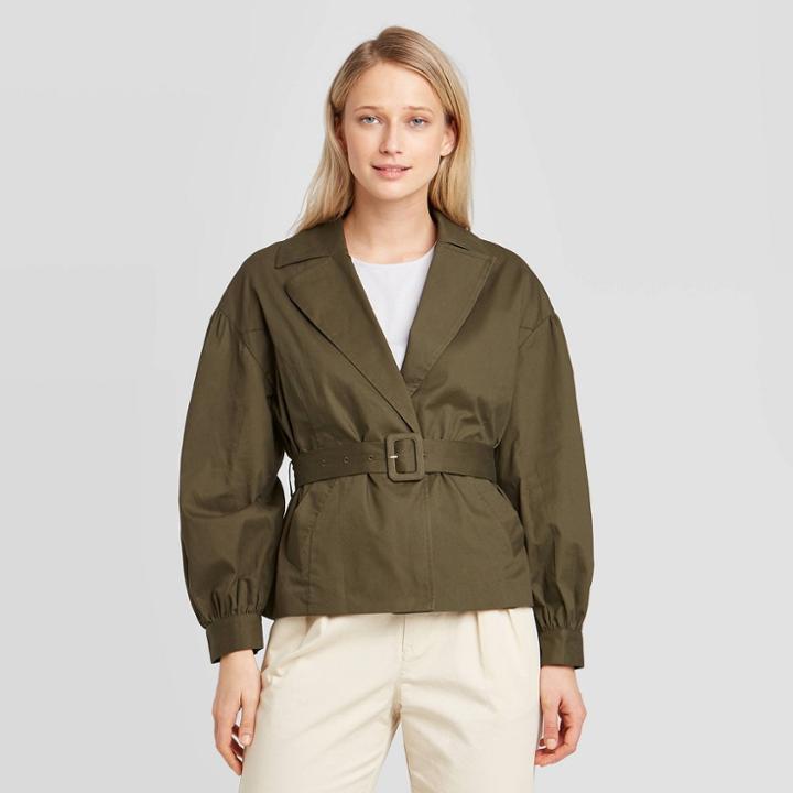 Women's Long Sleeve Belted Blazer - Who What Wear Green S, Women's,
