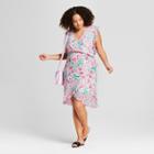 Women's Plus Size Floral Print Short Sleeve Ruffle Wrap Dress - A New Day Light Pink X, Orange