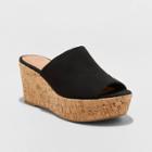 Women's Lucy Microsuede Cork Bottom Mule Wedge Pumps - A New Day Black