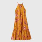 Women's Plus Size Floral Print Sleeveless Tiered Maxi Dress - Ava & Viv Orange X, Women's