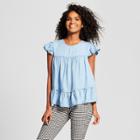 Women's Short Sleeve Babydoll Pullover Blouse - Who What Wear Chambray