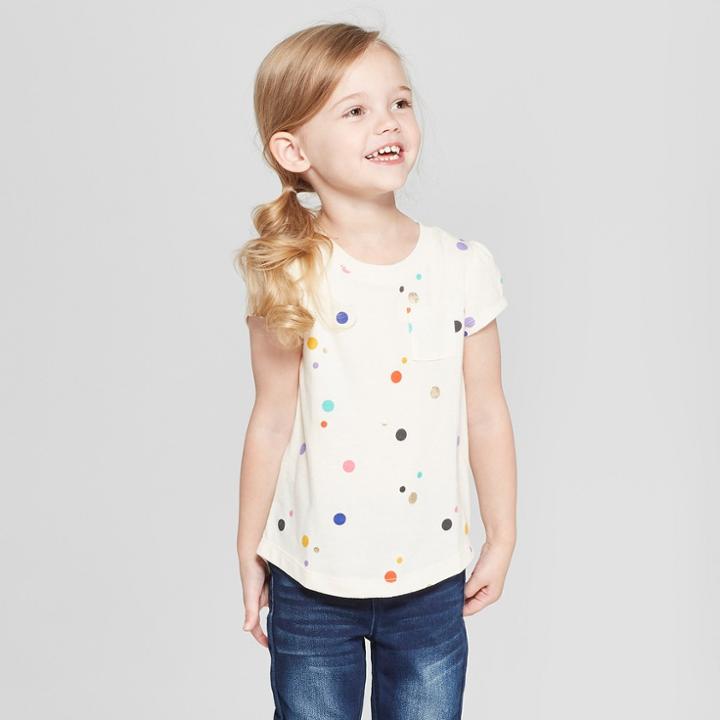 Toddler Girls' Short Sleeve T-shirt - Cat & Jack Cream/polka Dot