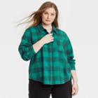 Women's Plus Size Long Sleeve Flannel Button-down Shirt - Universal Thread Green Plaid