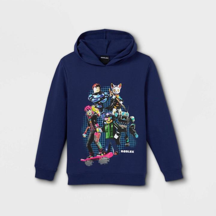 Boys' Roblox Hooded Pullover Sweatshirt - Navy