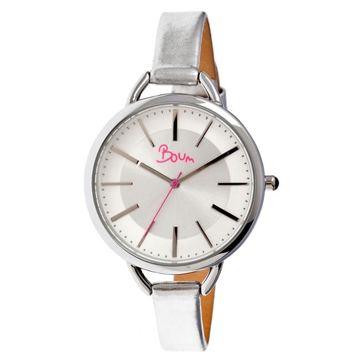 Women's Boum Champagne Watch With Genuine Leather Metallic-finish Strap-silver,