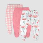 Honest Baby 3pk Floral Footed Harem Pants - Pink Newborn