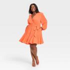 Women's Plus Size Balloon Long Sleeve Woven Dress - Ava & Viv Orange