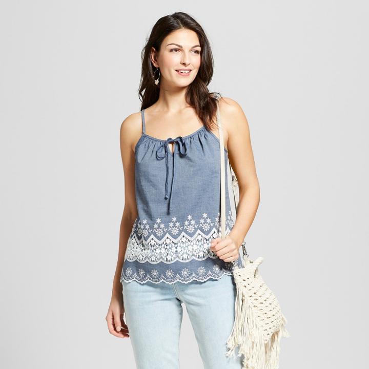 Women's Sleeveless Crochet Tie Front Tank - Knox Rose Indigo