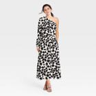 Women's Animal Print One Shoulder Long Sleeve Dress - Who What Wear White