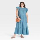 Women's Plus Size Striped Flutter Short Sleeve Dress - Universal Thread Blue
