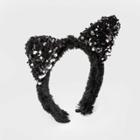 Girls' Halloween Furry Sequin Cat Ear Headband - Cat & Jack Black