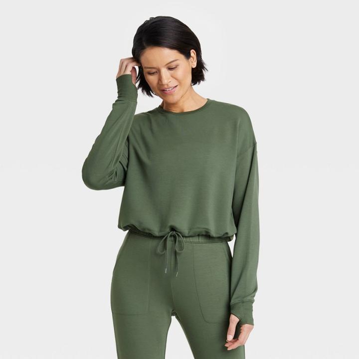 Women's Cozy Soft Fleece Crewneck Pullover Sweatshirt - All In Motion Olive Gray