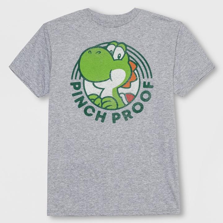 Boys' Super Mario Yoshi Pinch Proof St. Patrick's Day Short Sleeve T-shirt - Gray