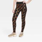 Women's Foil Print Pumpkin Seamless Fleece Lined Leggings - Hyde & Eek! Boutique Black/orange