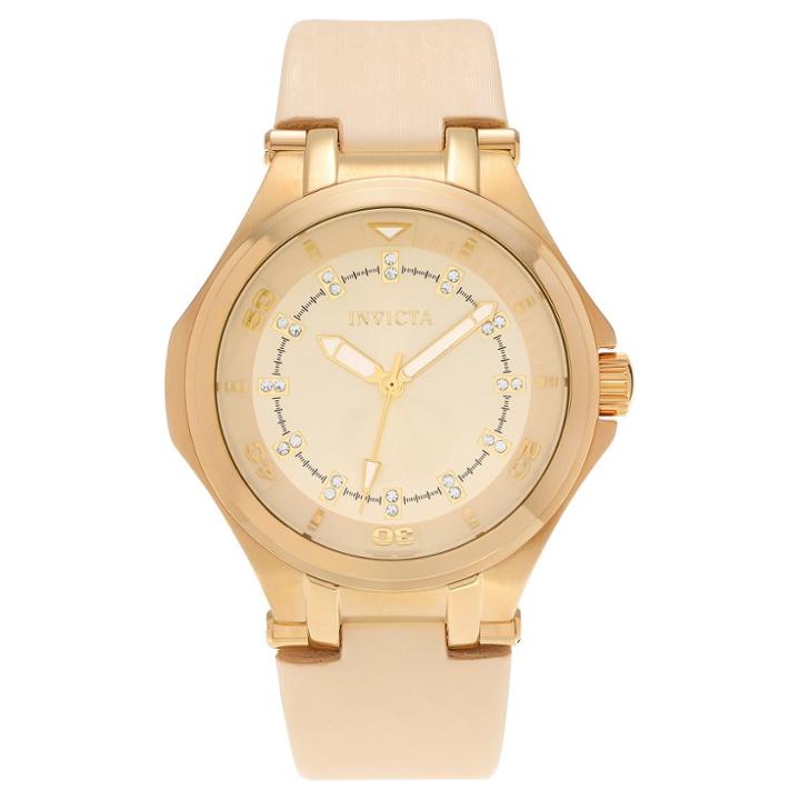 Women's Invicta 21760 Wildflower Quartz 3 Hand Gold Dial Strap Watch - Beige