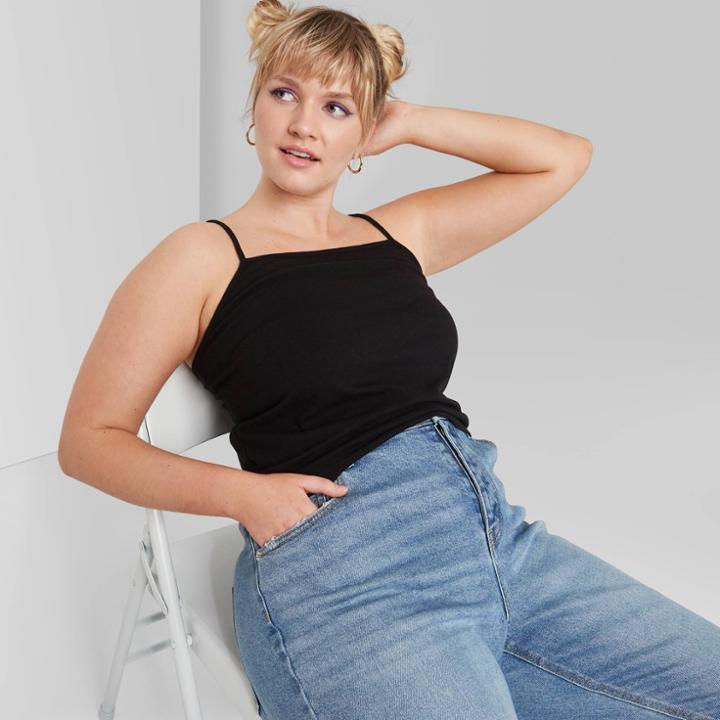 Women's Plus Size Square Neck Cropped Tank Top - Wild Fable Black 1x, Women's,