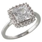 Silver Plated Square Cut Halo Cubic Zirconia Engagement Ring -
