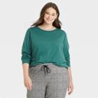 Women's Plus Size Long Sleeve Supima T-shirt - A New Day Teal
