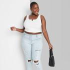 Women's Plus Size Split Neck Super Cropped Tank Top - Wild Fable White