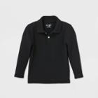Toddler Boys' Long Sleeve Interlock Uniform Polo Shirt - Cat & Jack Black