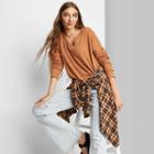 Women's Long Sleeve V-neck Cozy Rib T-shirt - Wild Fable Camel