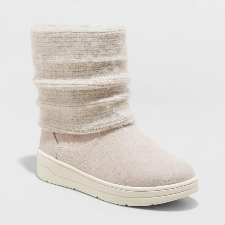 Girls' Karen Knit Shearling Boots - Cat & Jack Bone