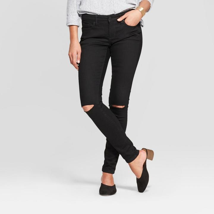 Women's Mid-rise Slit Knee Skinny Jeans - Universal Thread Black Wash