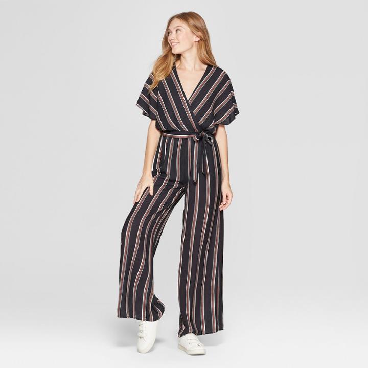 Women's Striped Print Dolman Sleeve Jumpsuit - Lux Ii - Black