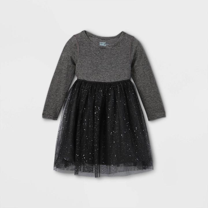 Toddler Girls' Adaptive Abdominal Access Long Sleeve Cozy Tulle Dress - Cat & Jack Black