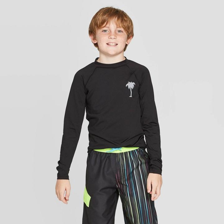 Boys' Long Sleeve Rash Guard - Cat & Jack Black L, Boy's,