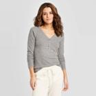 Women's Long Sleeve V-neck Cozy Rib Henley Shirt - Universal Thread Charcoal Xs, Women's, Grey